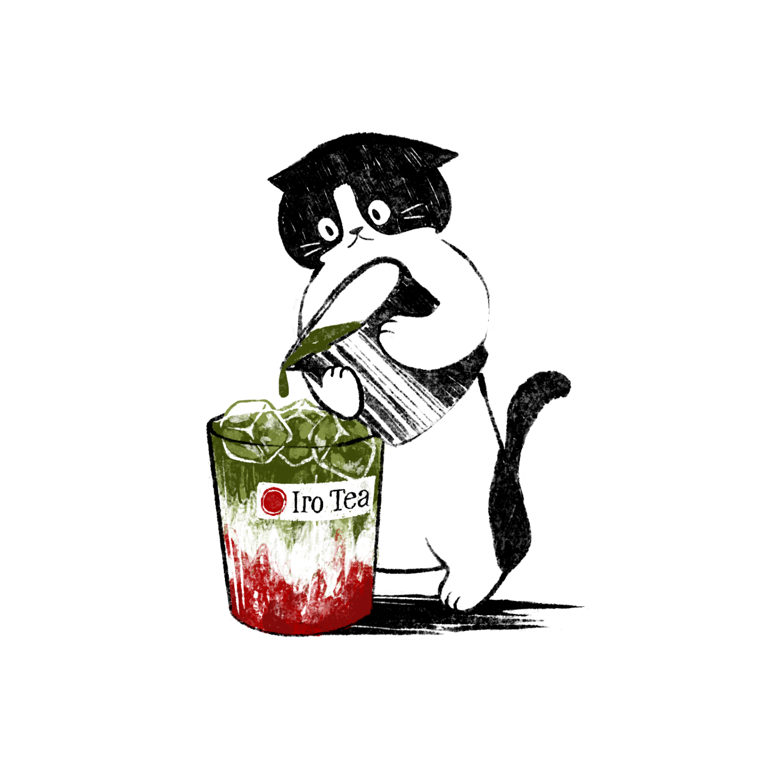 Cat pouring matcha — Iro Tea sticker art